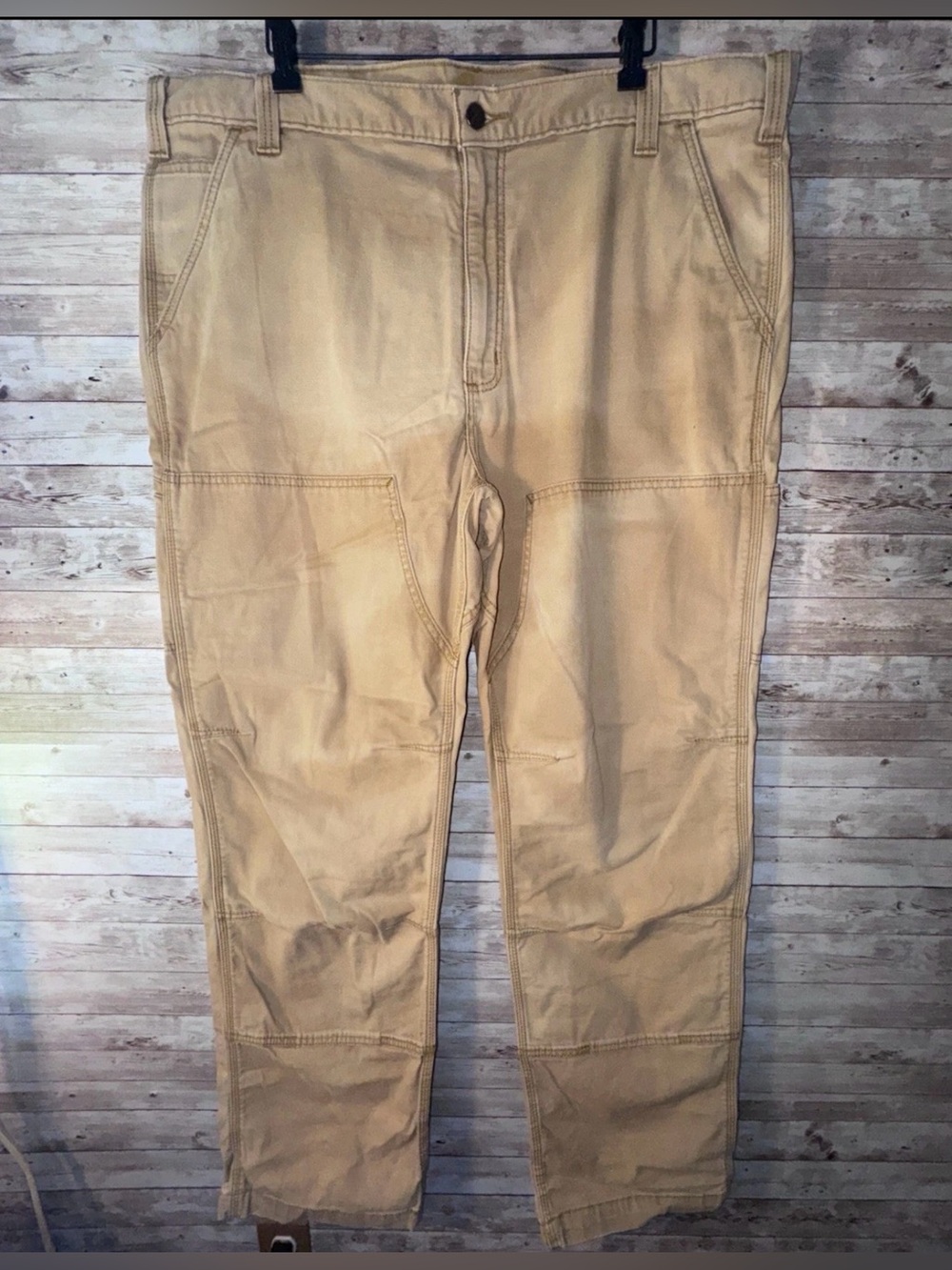Carhartt Men’s Faded Tan Beige Jeans Dungarees Size 42x32 Good To Fair Condition